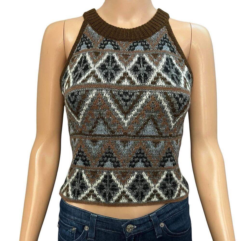 Mother Denim The Midnight Walk Knit Halter Top Medium Cropped Alpaca Blend Brown